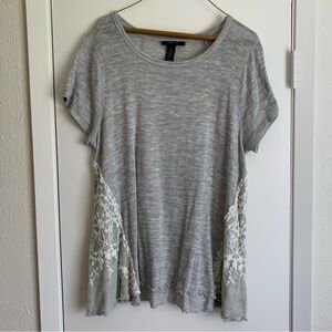 Style & Co. Light Gray Lace Detail Long Sleeve Top